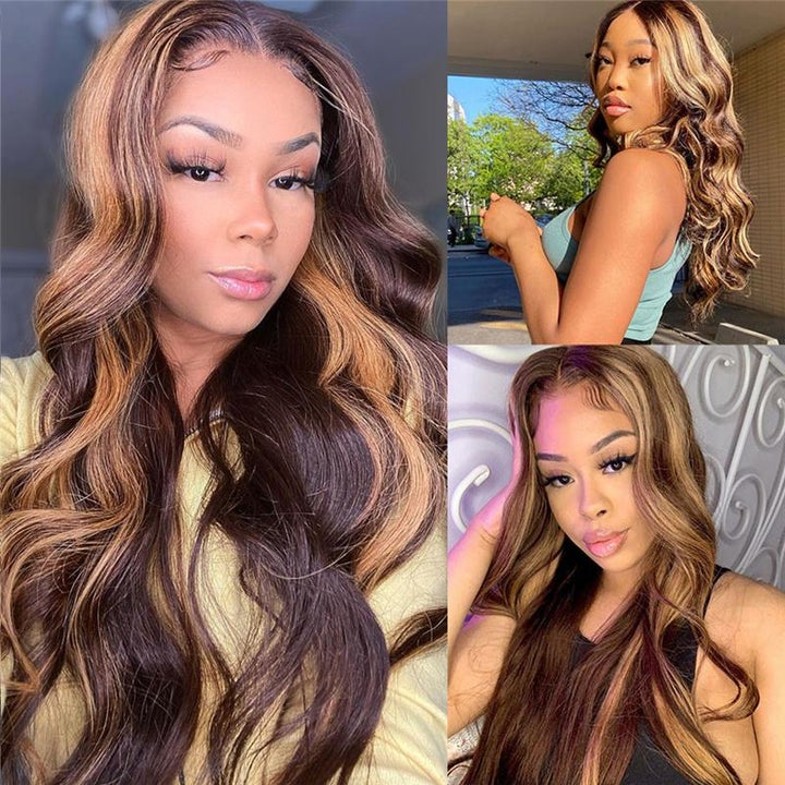 Body Wave Honey Blonde Highlight Lace Frontal Wig