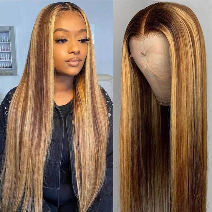 Straight Ombre Blonde Highlight Lace Frontal Wig