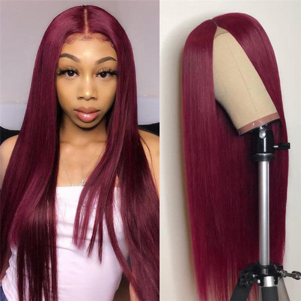 Straight Burgundy Color Lace Frontal Wig