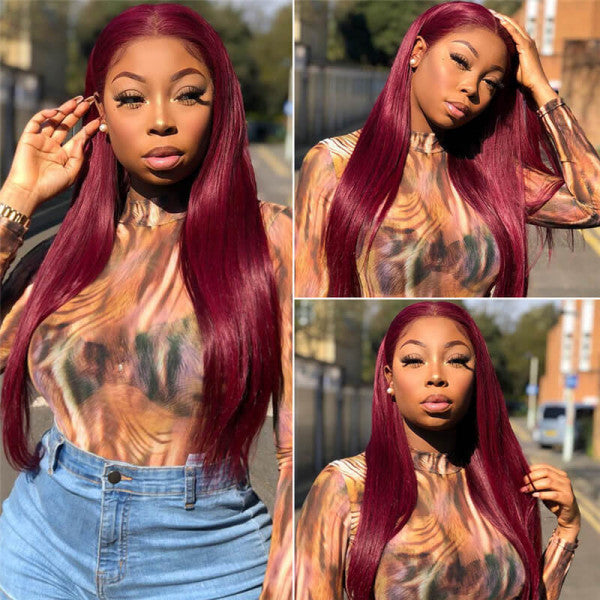Straight Burgundy Color Lace Frontal Wig