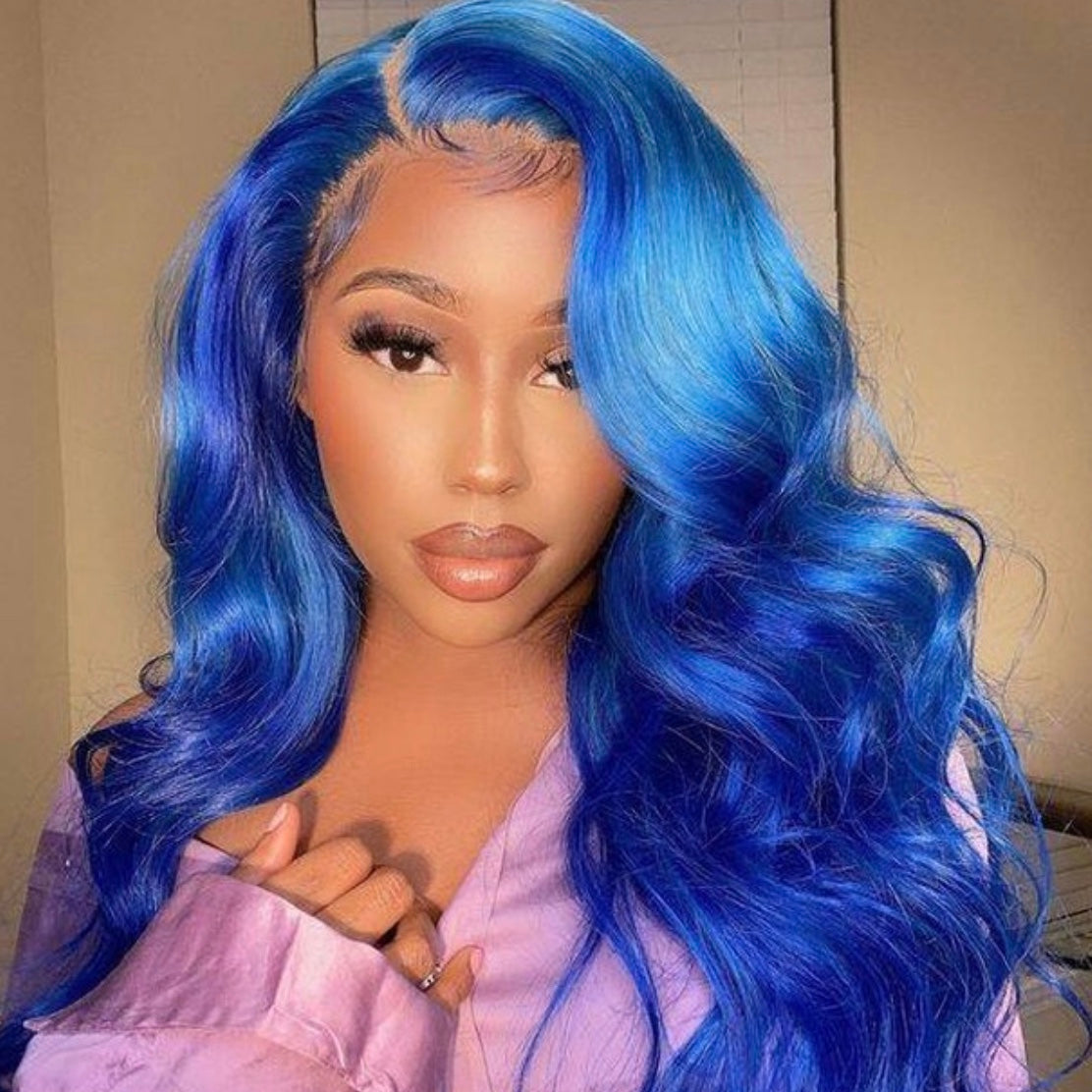 Blue Natural Body Wave Lace Frontal Wig 13X4 Lace Front Glueless Wig Color Wig