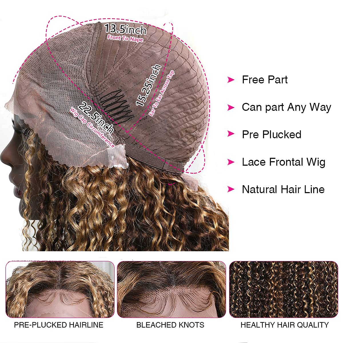 Kinky Curly Highlight Honey Blonde Lace Frontal Wig