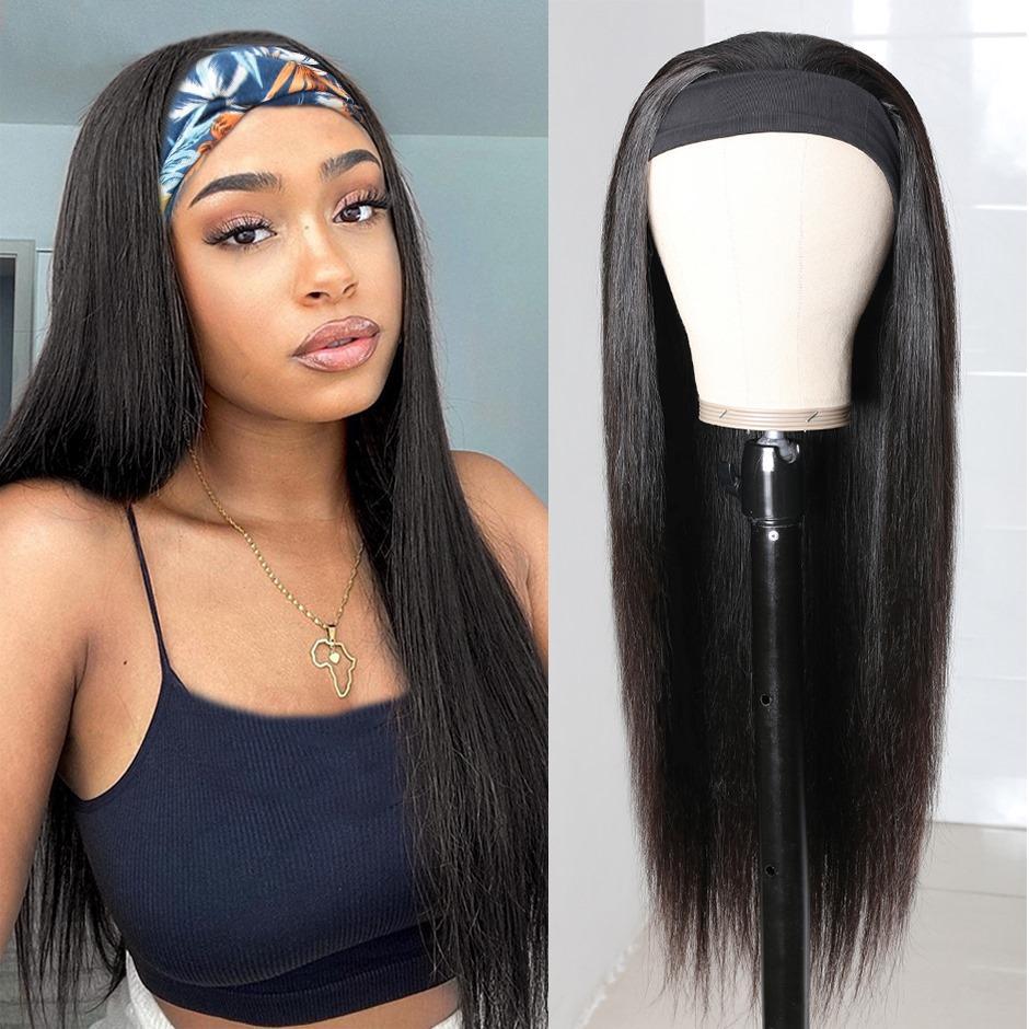 180% Glueless Natural Black Affordable Headband Wig