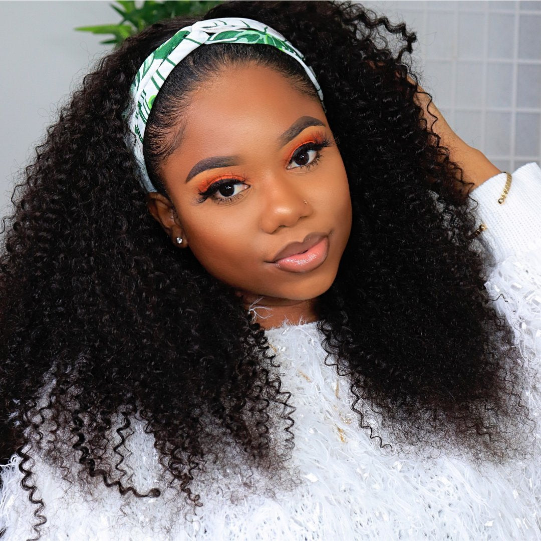 180% Glueless Kinky Curly Affordable Headband Wig