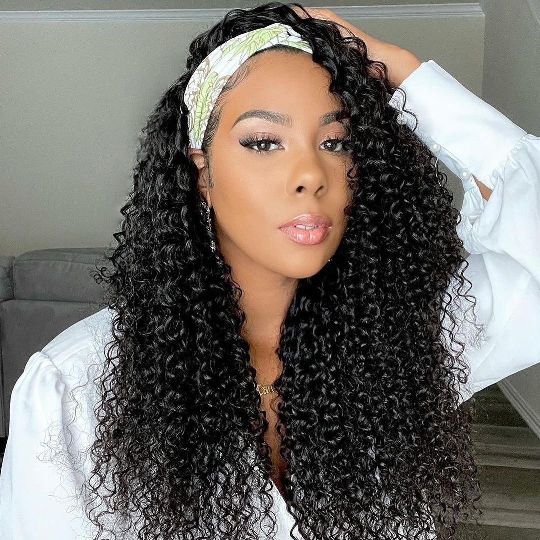 Talktohair Headband Wig Deep Wave 18 inch Human Hair Wigs None Lace Front Wigal