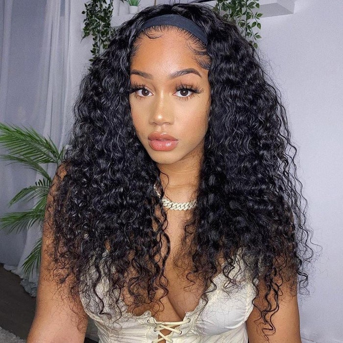 Talktohair Headband Wig Deep Wave 18 inch Human Hair Wigs None Lace Front Wigal