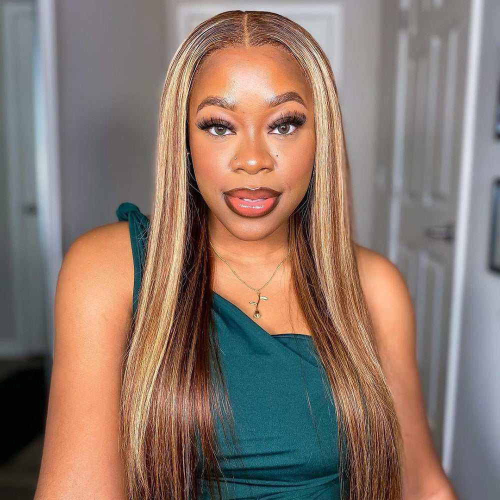 Straight Ombre Blonde Highlight Lace Frontal Wig