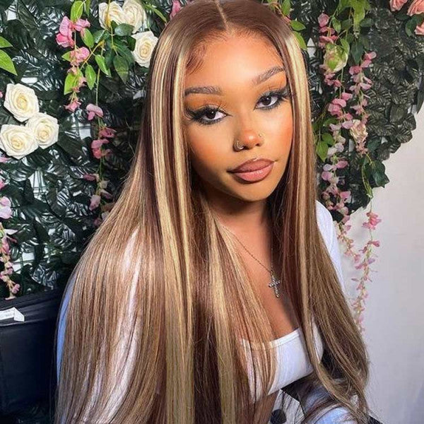 Straight Ombre Blonde Highlight Lace Frontal Wig