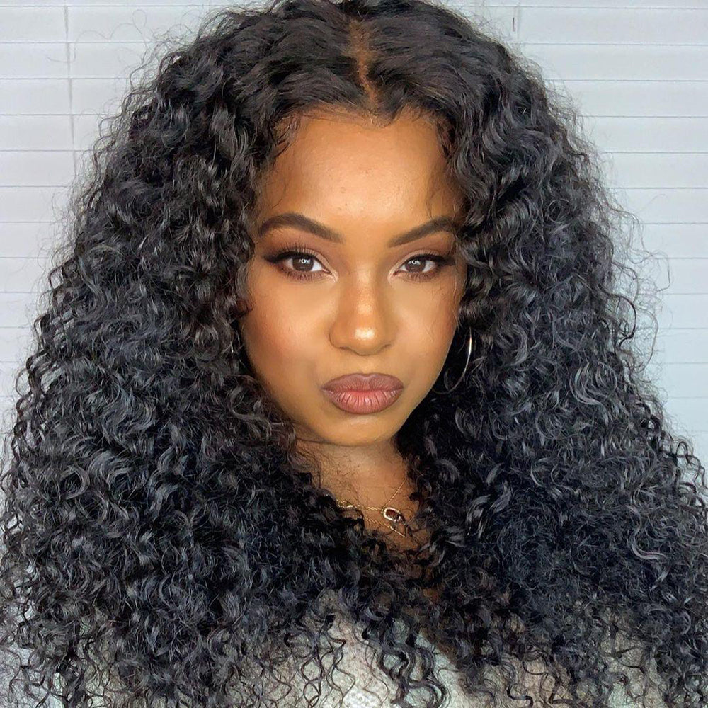 Kinky Curly Glueless U Part Wig Human Hair Body Wave Brazilian Virgin 180% Human Hair Wigs