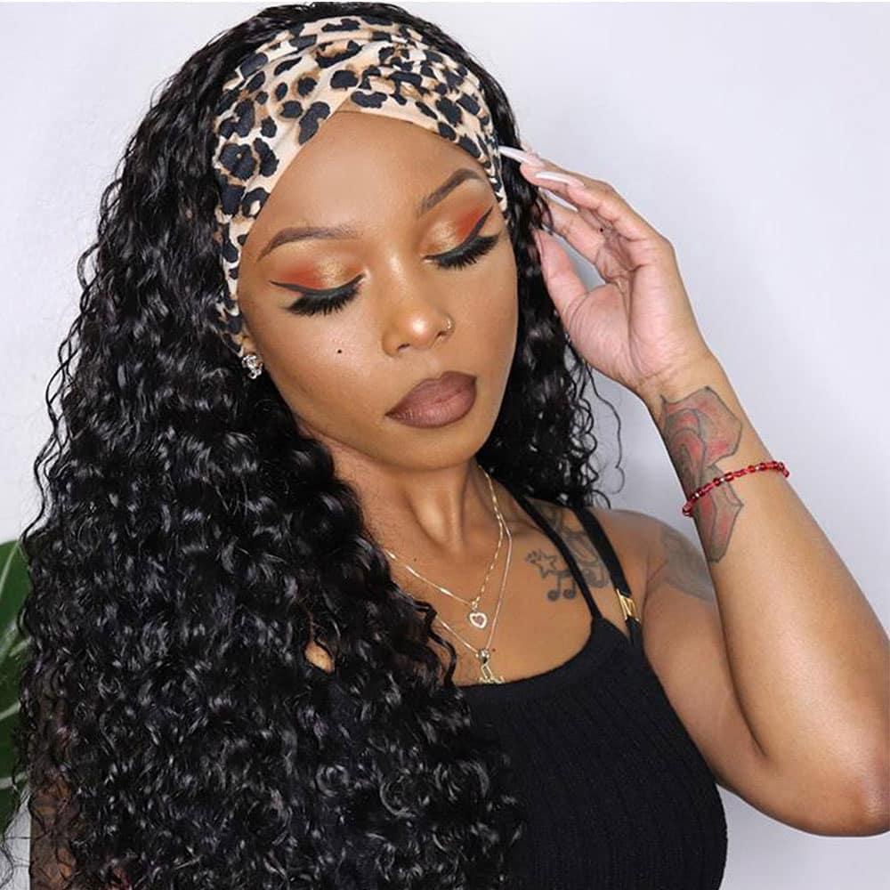 Talktohair Water Wave Headband Wig Brazilian Virgin Hair None Lace Front 180% Density Wigs