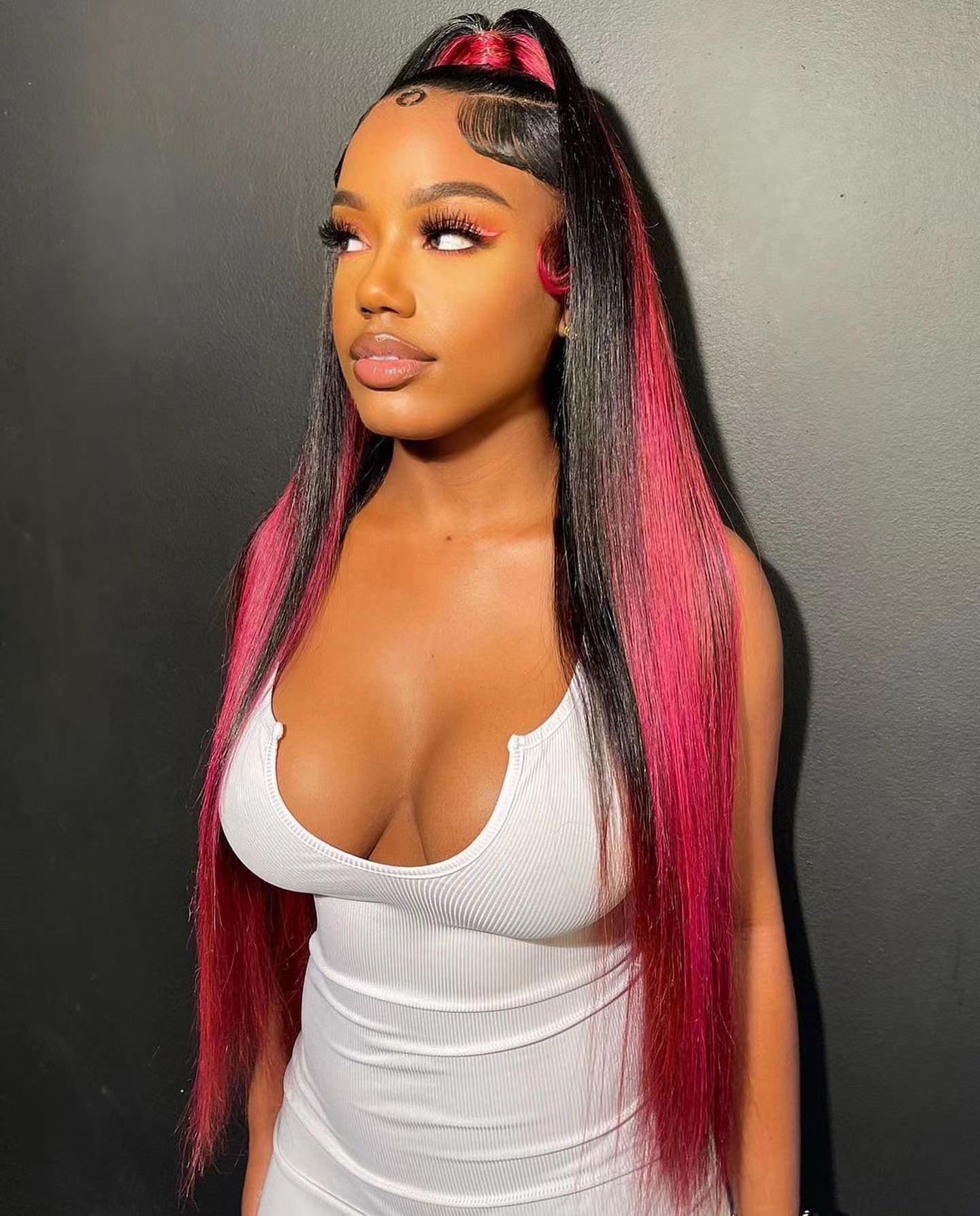 Red Mix Black Hair Long Straight 13*4 inch HD Lace Wig