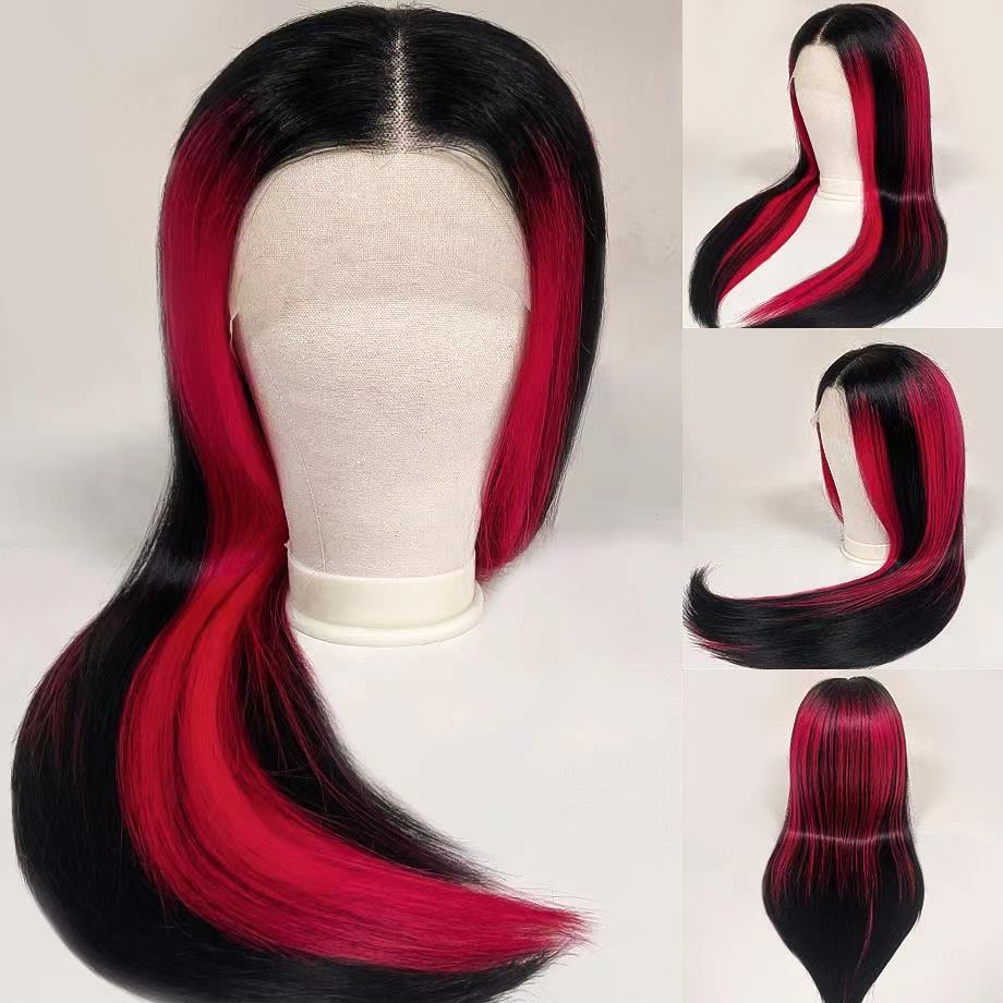 Red Mix Black Hair Long Straight 13*4 inch HD Lace Wig