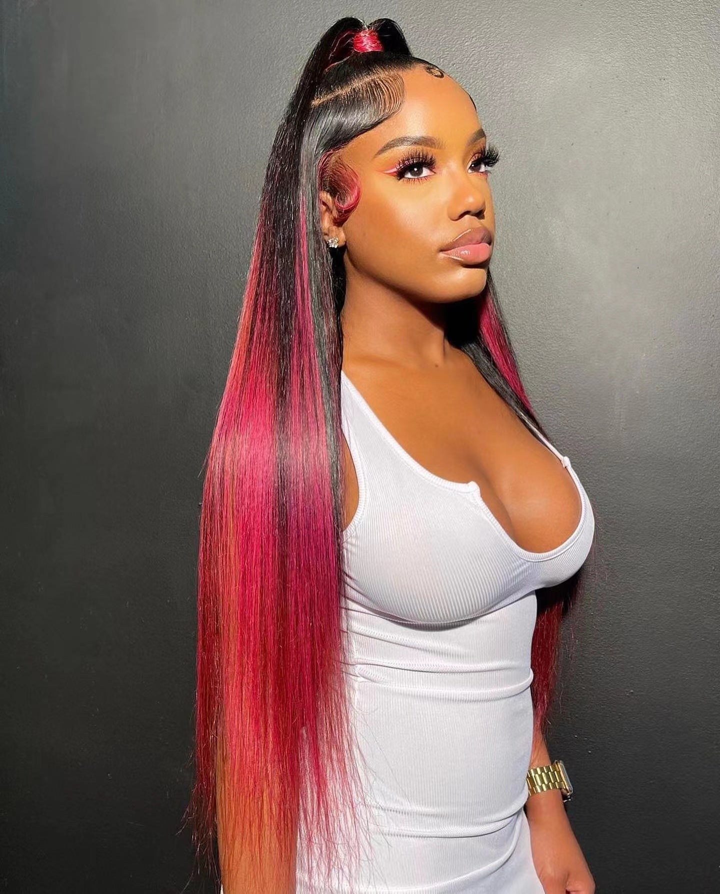 Red Mix Black Hair Long Straight 13*4 inch HD Lace Wig