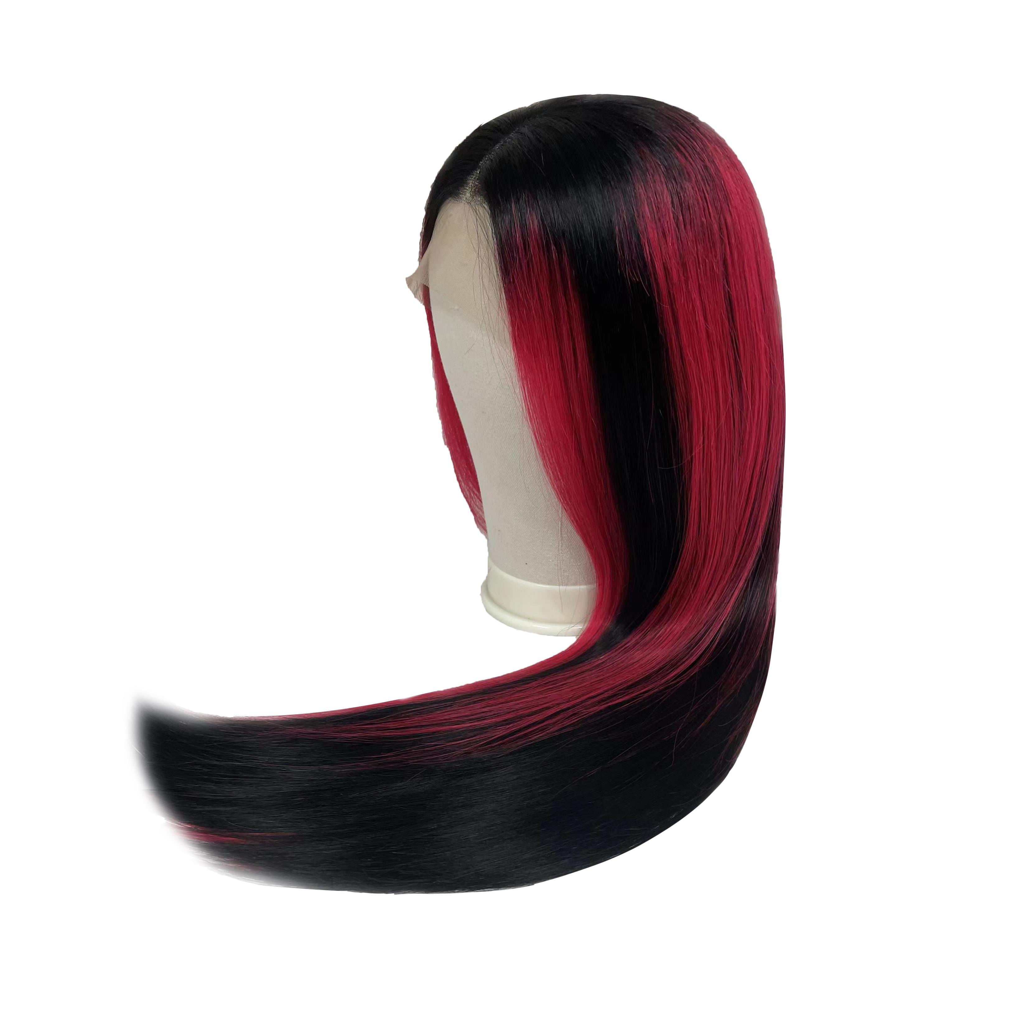 Red Mix Black Hair Long Straight 13*4 inch HD Lace Wig