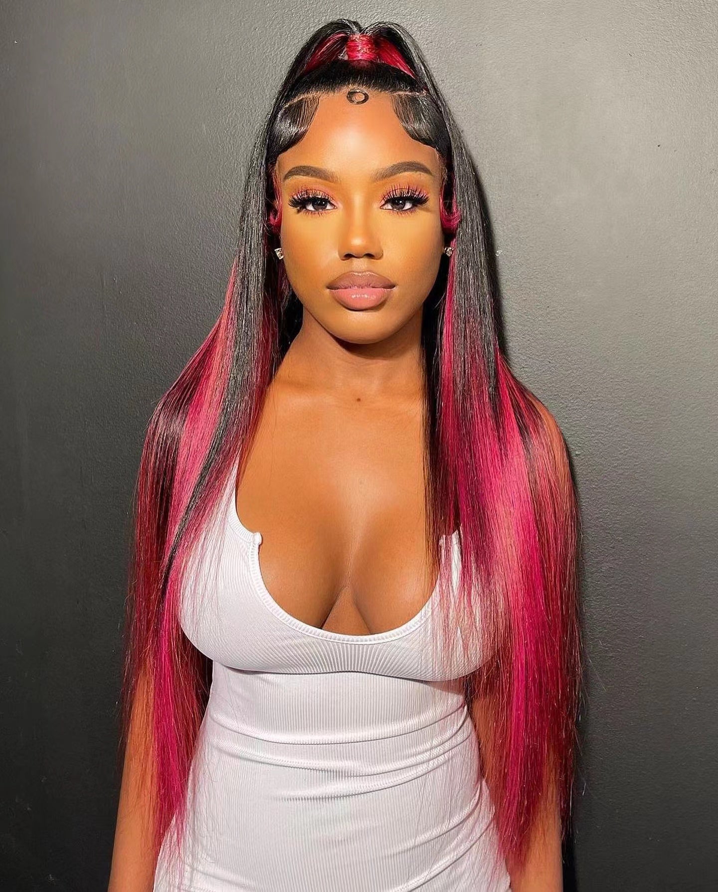 Red Mix Black Hair Long Straight 13*4 inch HD Lace Wig