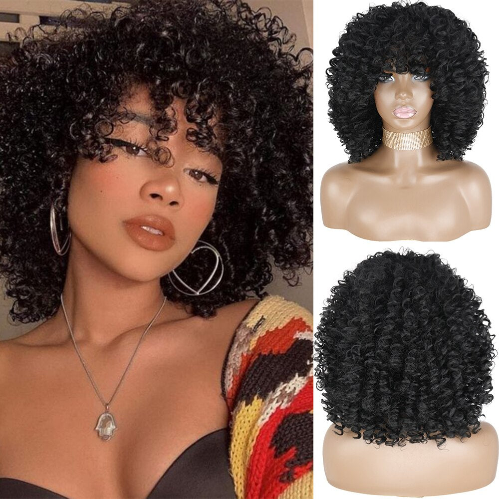 180% Kinky Curly No Lace Wig with Bangs