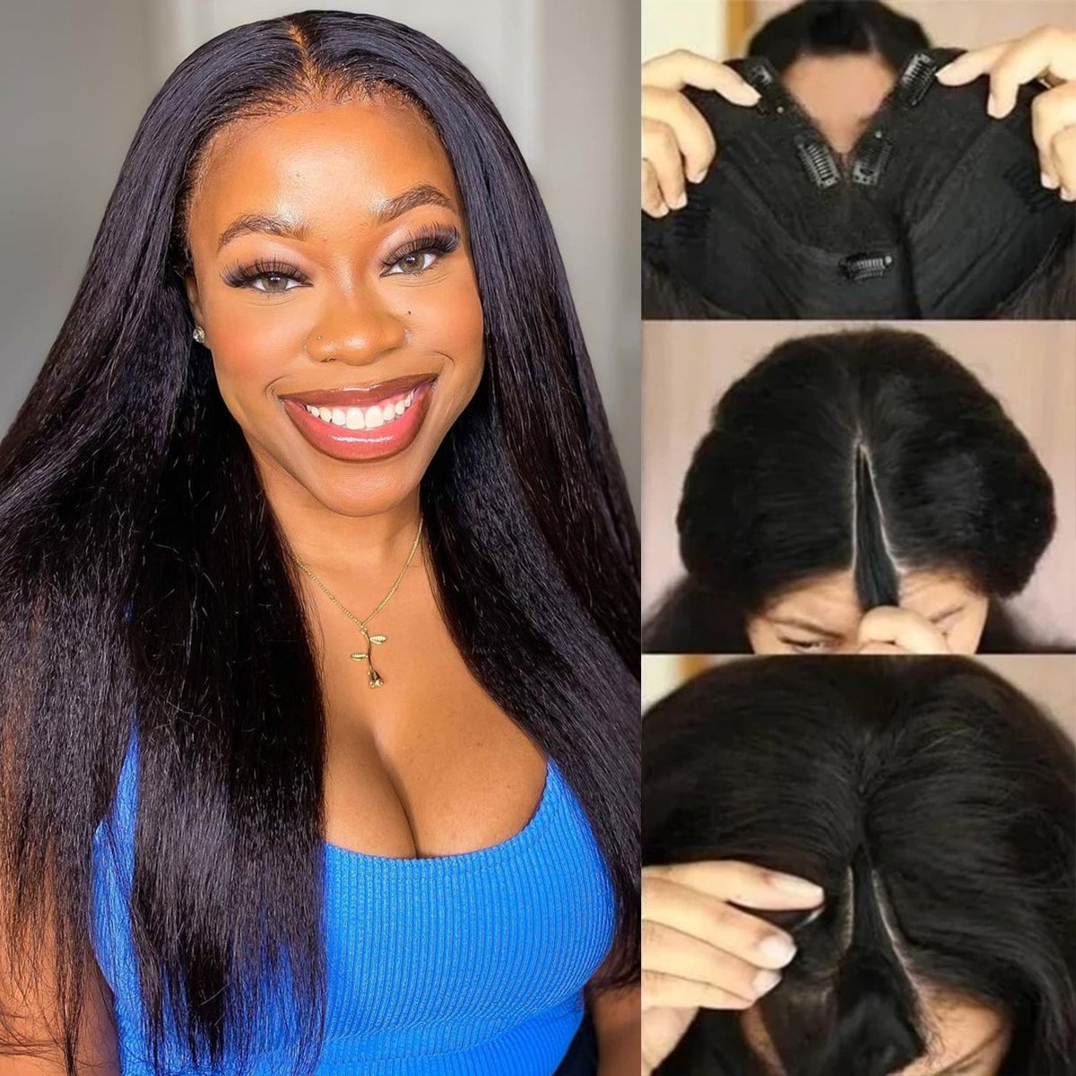 180% Density Kinky Straight V Part/Thin Part Wig