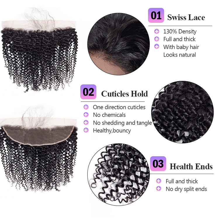 Talktohair Kinky Curly 3 Bundles Human Hair with 13x4 Lace Frontal Hair (22/30 30 30) Natural Color