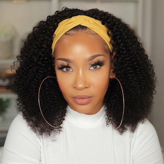 180% Glueless Kinky Curly Affordable Headband Wig