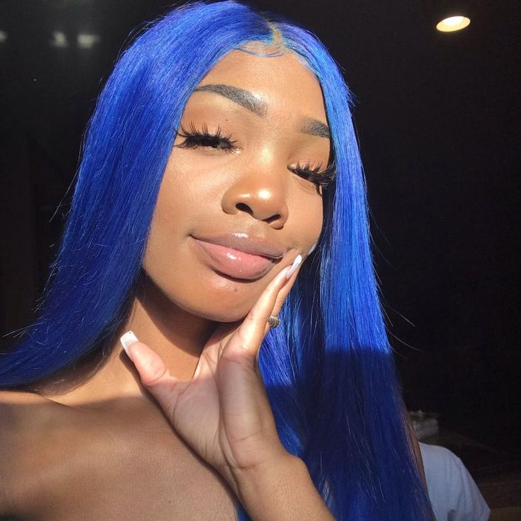 TALKTO Straight Blue Lace Frontal Wig 13*4 Glueless Swiss HD Lace Wigs Human Hair