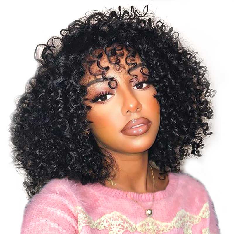 180% Kinky Curly No Lace Wig with Bangs