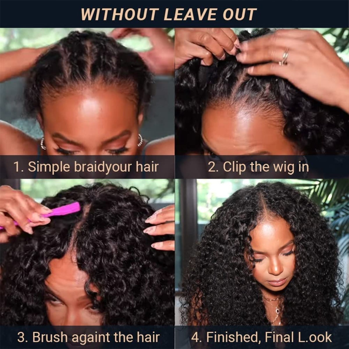 Talkto Kinky Curly V Part/Thin Part No Lace Front Wig 180% Density Natural Color