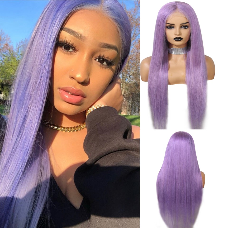 Straight Purple Pre-plucked Lace Closure Wig