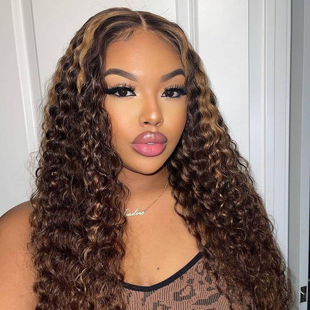 Deep Wave Honey Blonde Highlight Lace Frontal Wig