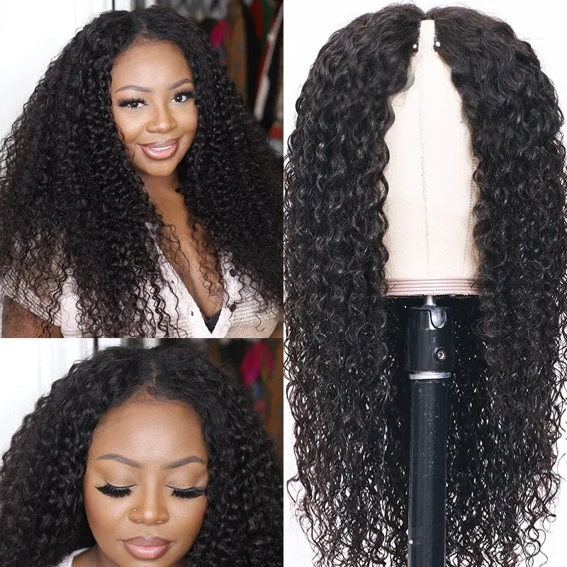 Talkto Kinky Curly V Part/Thin Part No Lace Front Wig 180% Density Natural Color