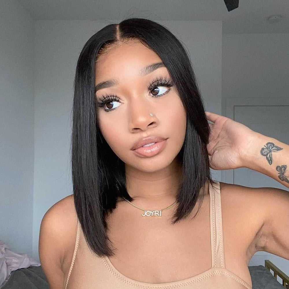 Straight Lace Human Hair Short Black Bob Wig