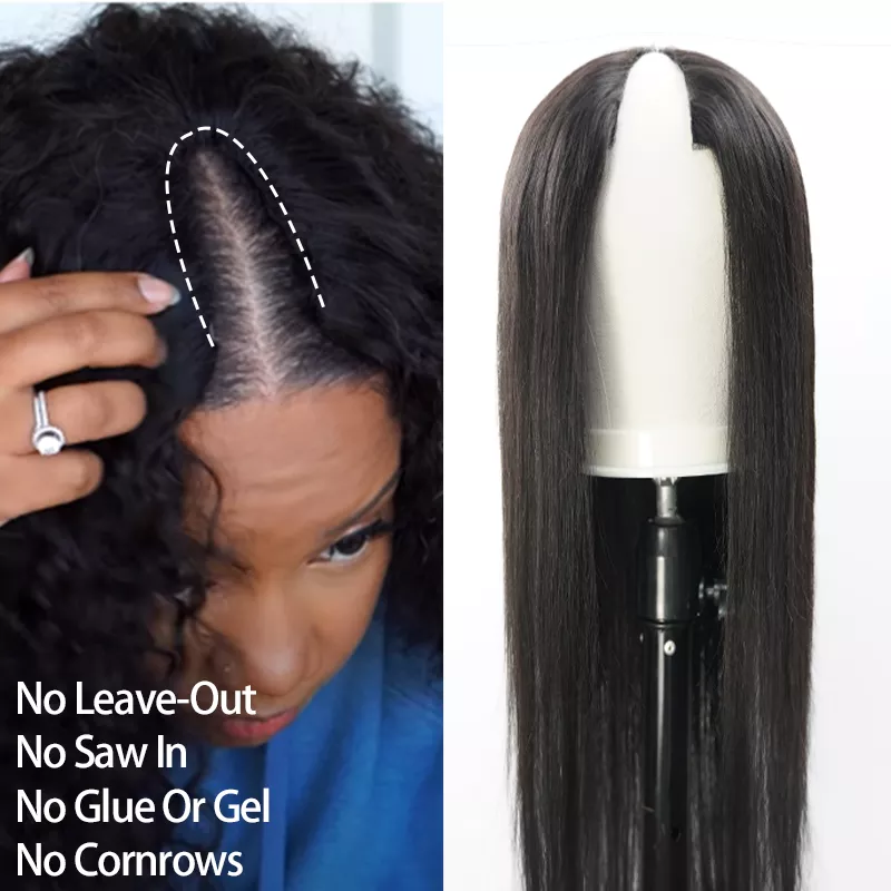 180% Density V Part/Thin Part Straight Glueless Wig