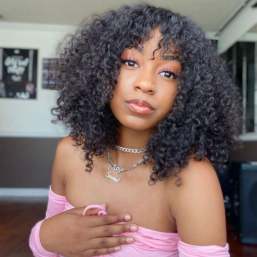 180% Kinky Curly No Lace Wig with Bangs