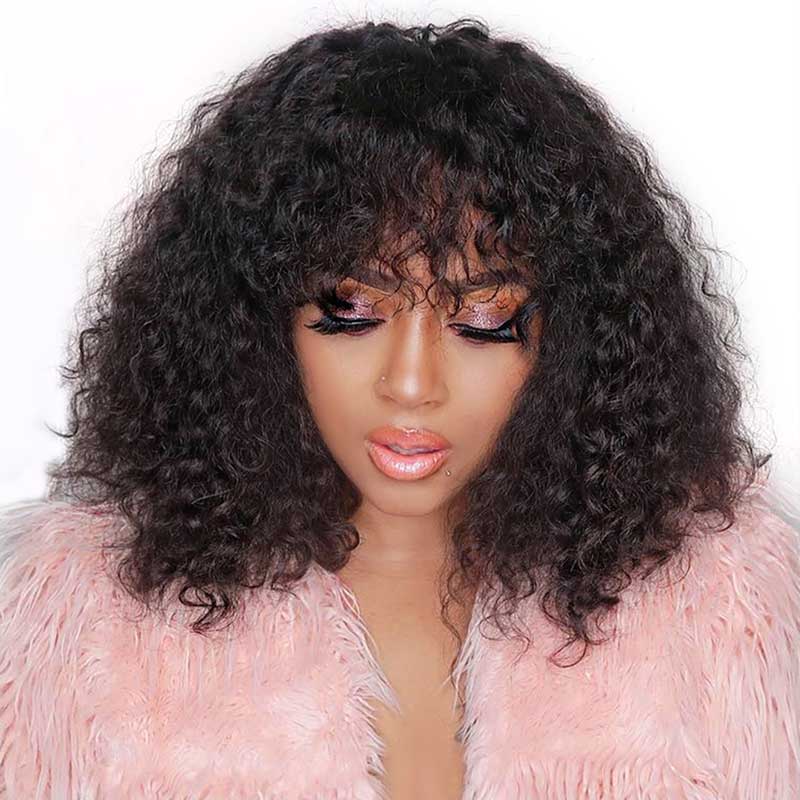 180% Kinky Curly No Lace Wig with Bangs