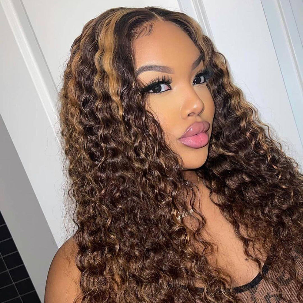 Deep Wave Honey Blonde Highlight Lace Frontal Wig