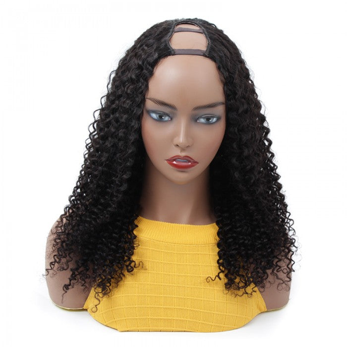 Kinky Curly Glueless U Part Wig Human Hair Body Wave Brazilian Virgin 180% Human Hair Wigs