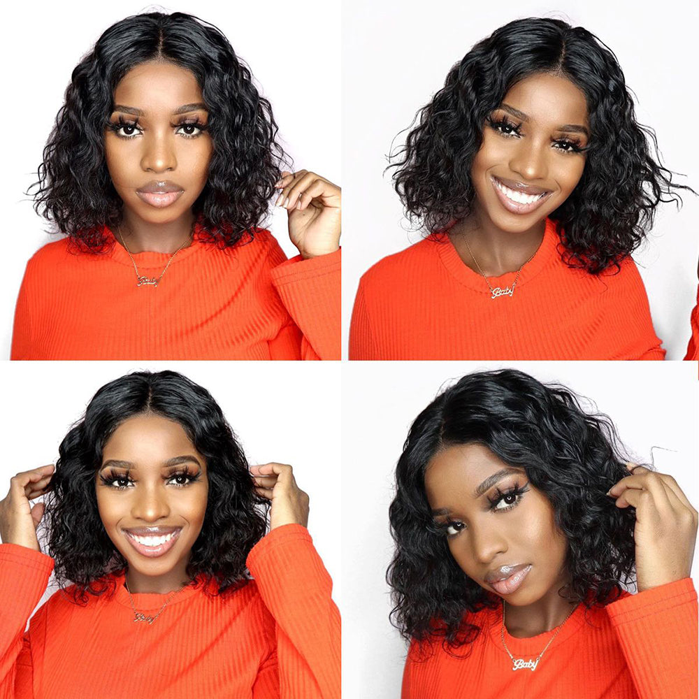 Lace Front Wigs Human Hair Pre Plucked (8 Inch) 13X4 Water Wave Lace Frontal Wigs with Baby Hair 150% Density