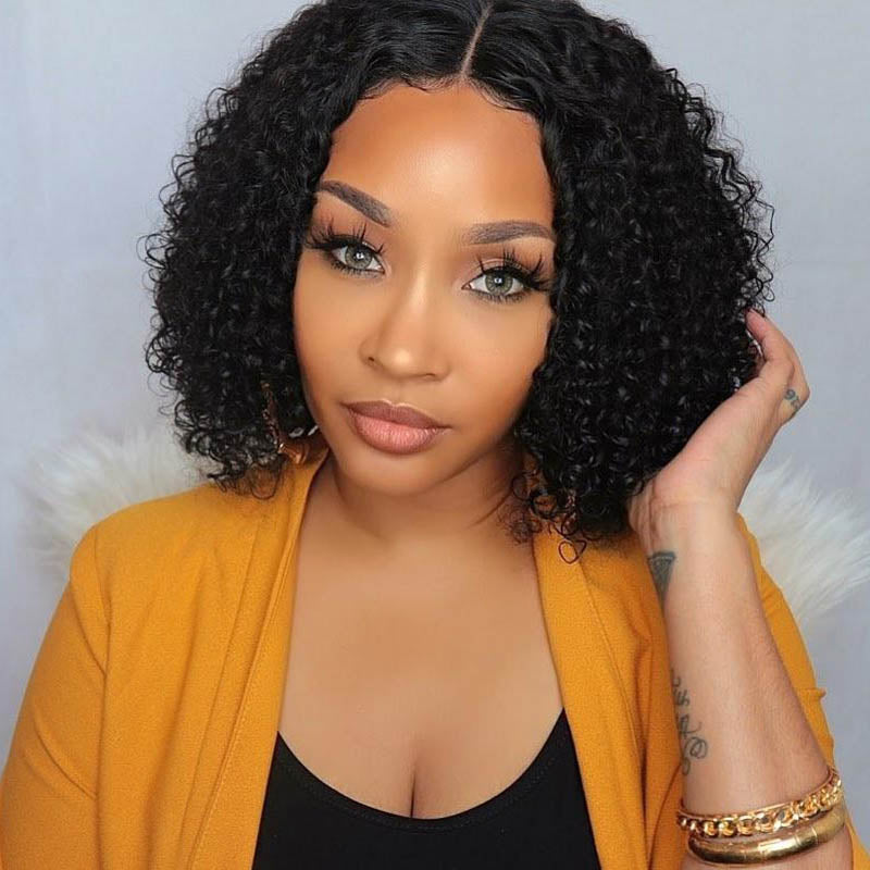 Kinky Curly Heavy Density Transparent Lace Bob Wig