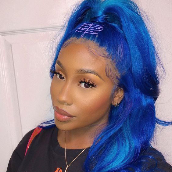 Blue Natural Body Wave Lace Frontal Wig 13X4 Lace Front Glueless Wig Color Wig