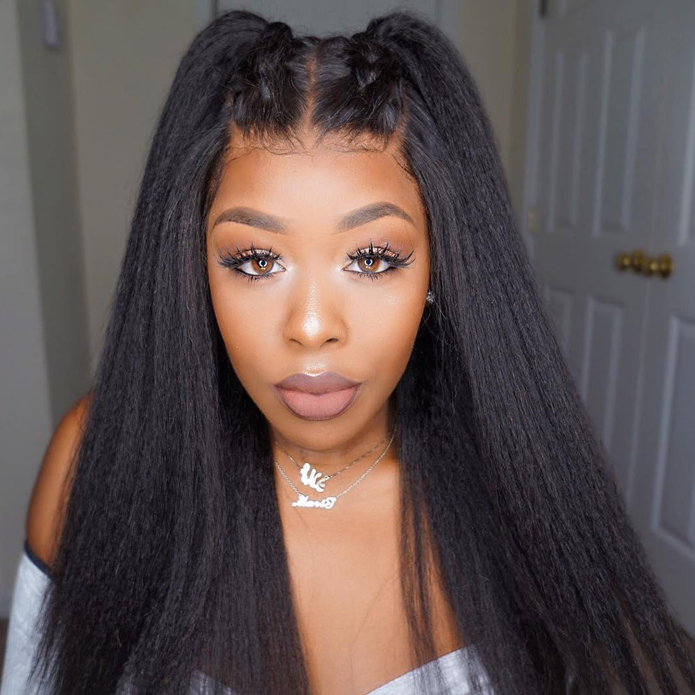 Kinky Straight Transparent 360 Lace Frontal Wig