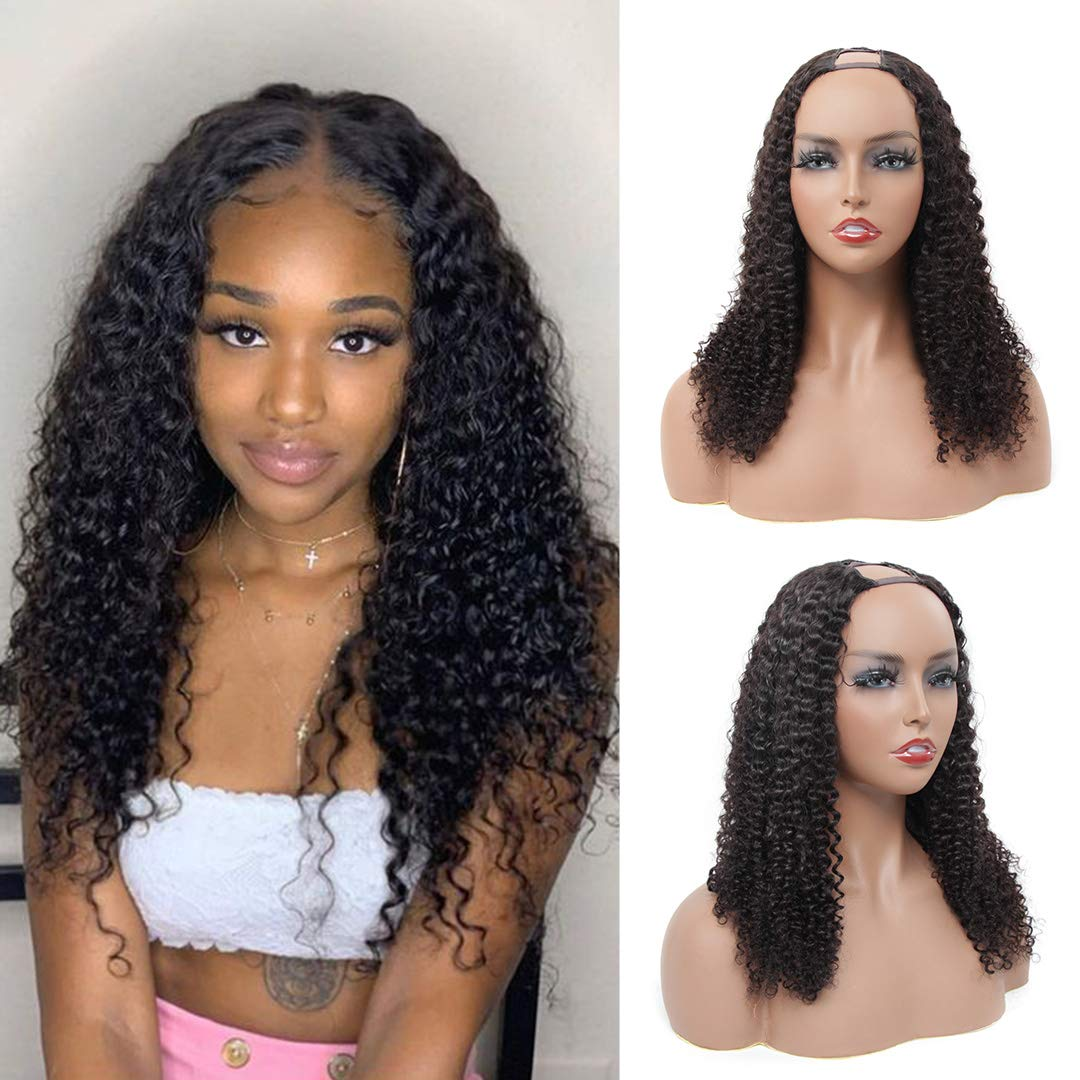 Kinky Curly Glueless U Part Wig Human Hair Body Wave Brazilian Virgin 180% Human Hair Wigs