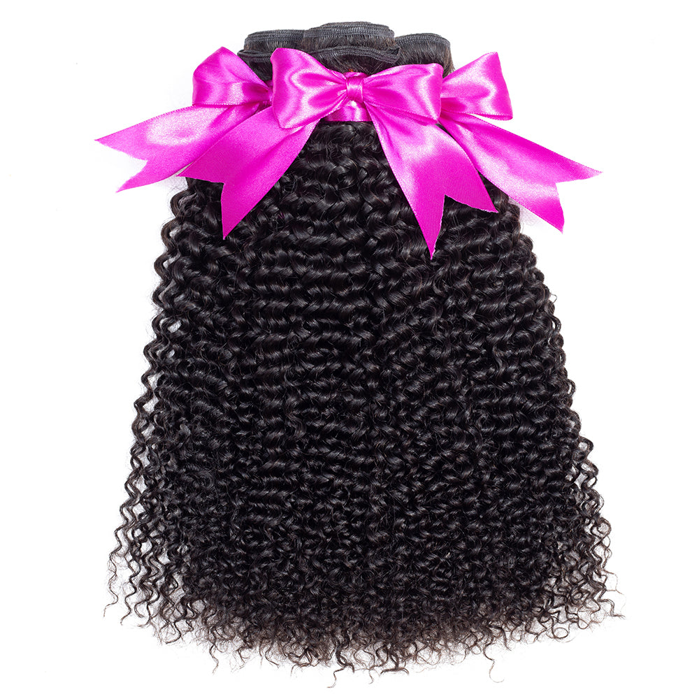 Talktohair Kinky Curly 3 Bundles Human Hair with 13x4 Lace Frontal Hair (22/30 30 30) Natural Color