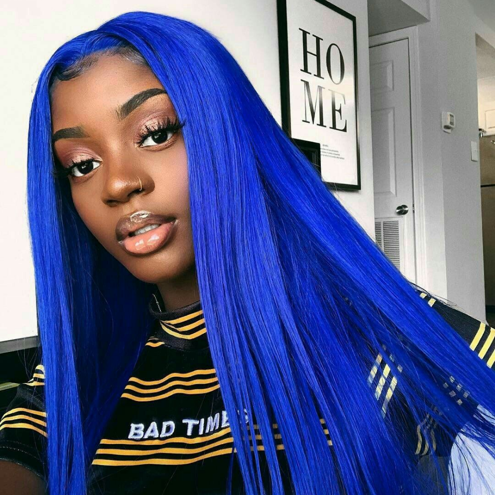 TALKTO Straight Blue Lace Frontal Wig 13*4 Glueless Swiss HD Lace Wigs Human Hair