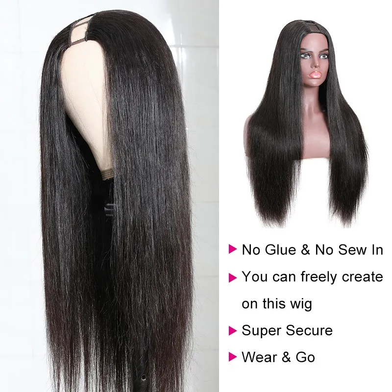 180% U Part Wig Straight Glueless Hair Wig