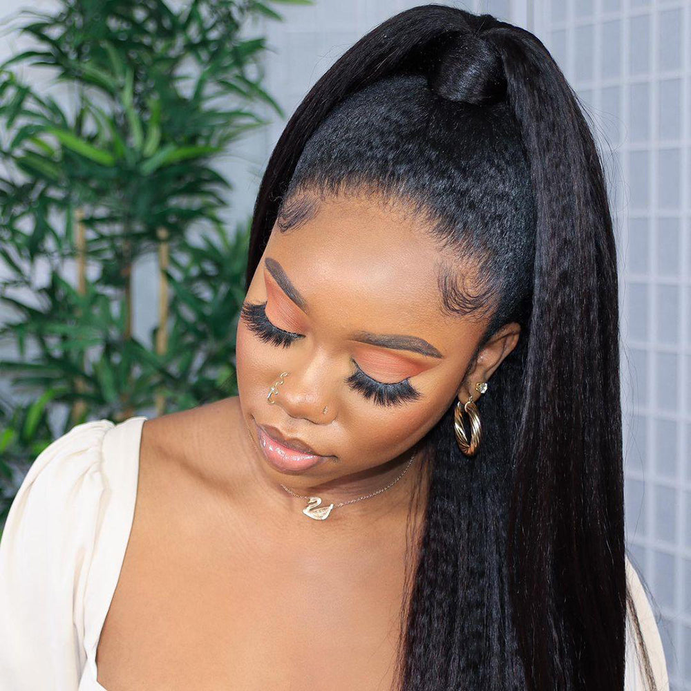 Kinky Straight Pre-plucked Lace Frontal Wig