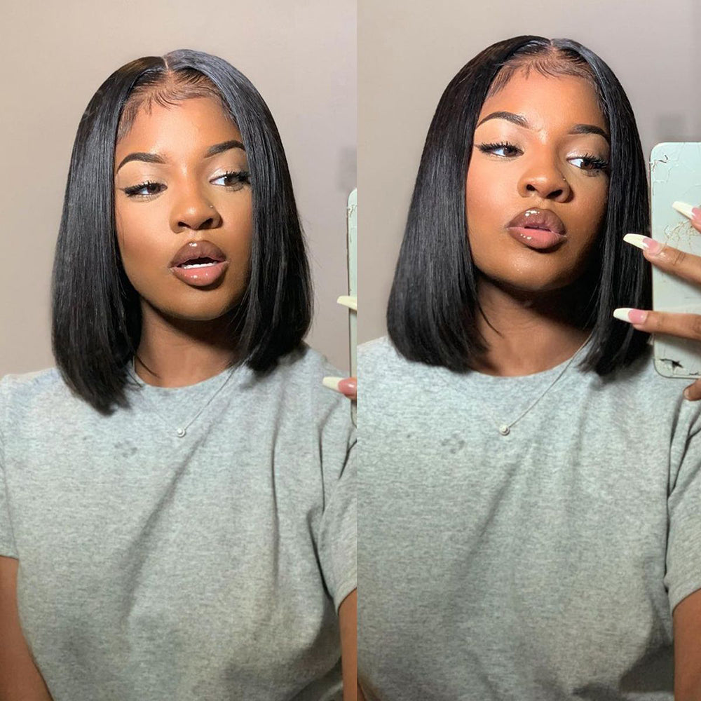 Straight Lace Human Hair Short Black Bob Wig