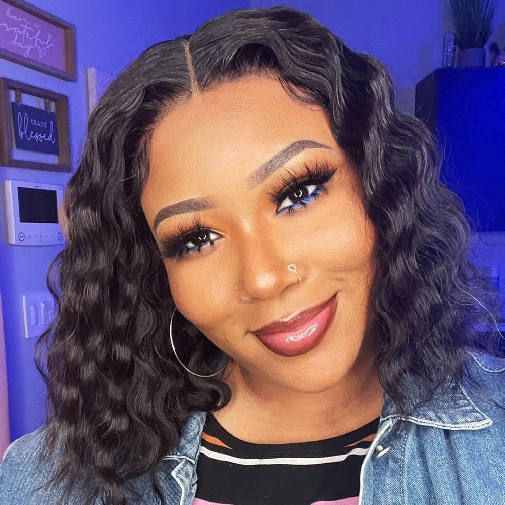 Lace Front Wigs Human Hair Pre Plucked (8 Inch) 13X4 Water Wave Lace Frontal Wigs with Baby Hair 150% Density