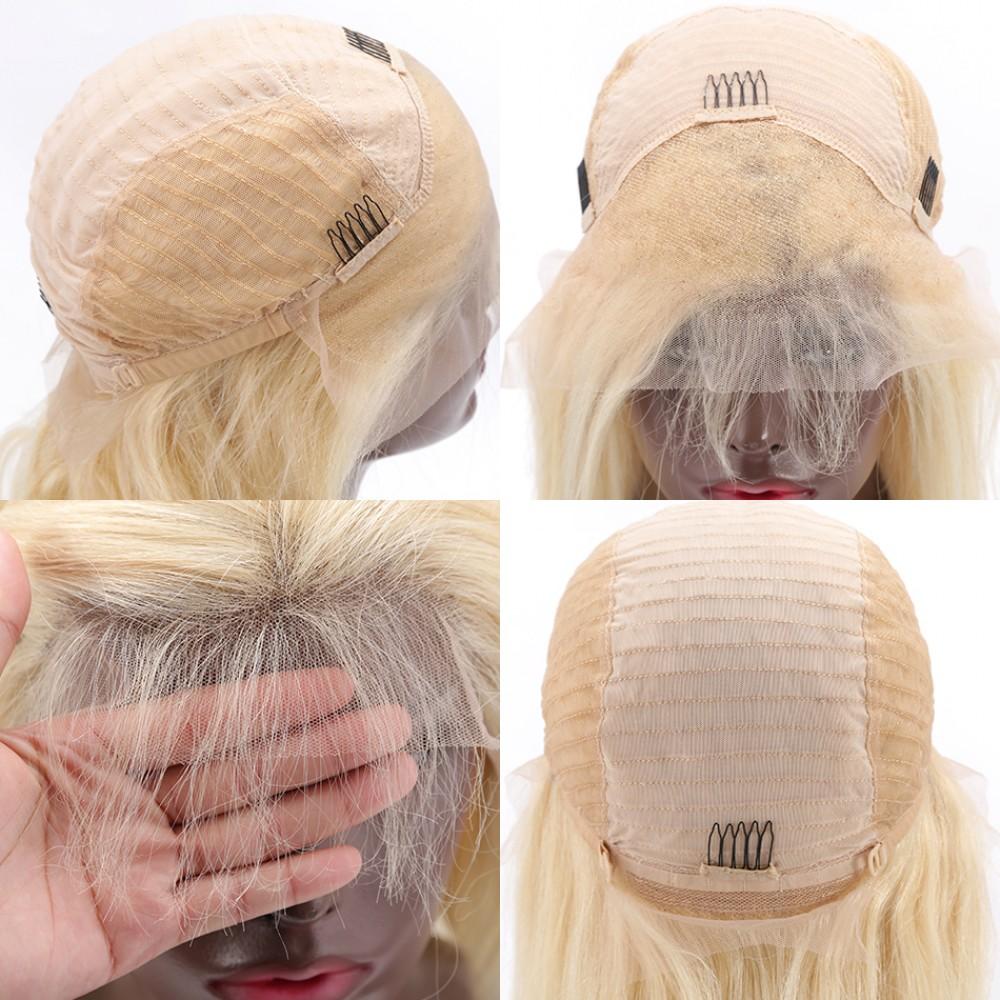 Blonde Bob Wigs Straight Human Hair Lace Front Wigs 180% Density 13x1x4 Swiss Hair Wigs