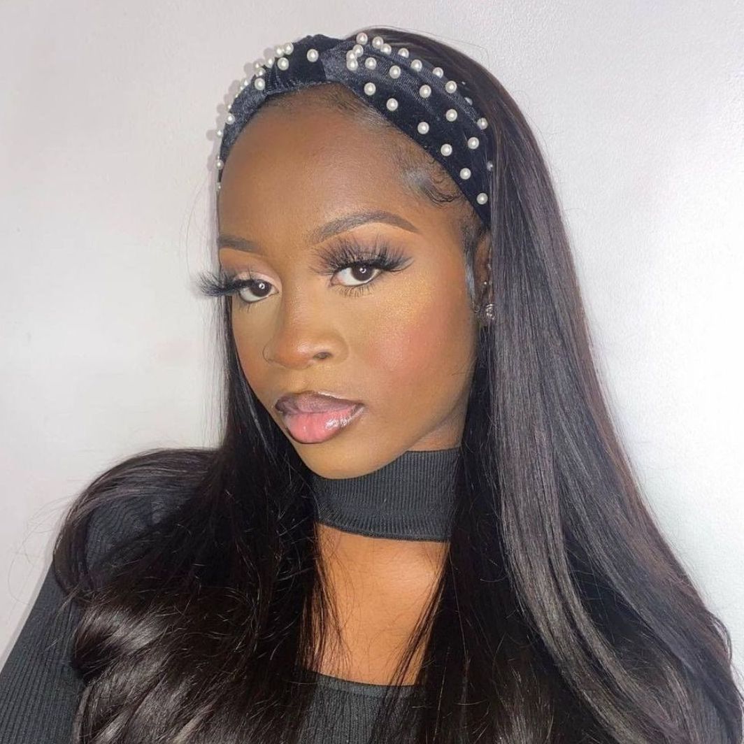 180% Glueless Natural Black Affordable Headband Wig