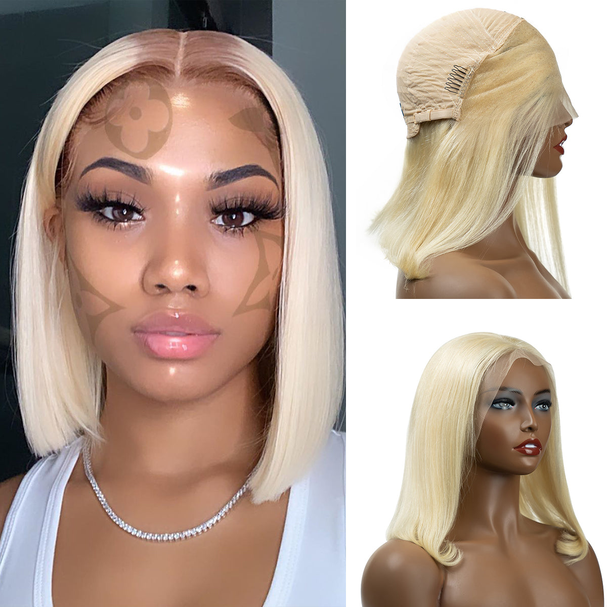 Blonde Bob Wigs Straight Human Hair Lace Front Wigs 180% Density 13x1x4 Swiss Hair Wigs