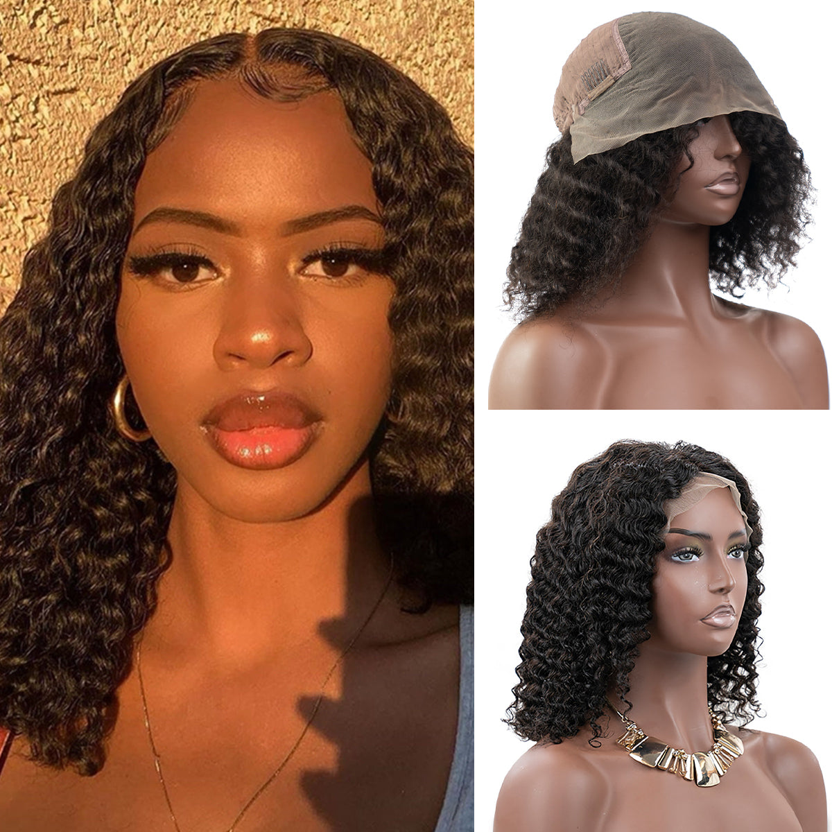 Heavy Density Deep Wave Natural Lace Bob Wig